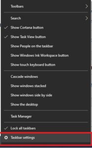 Taskbar settings